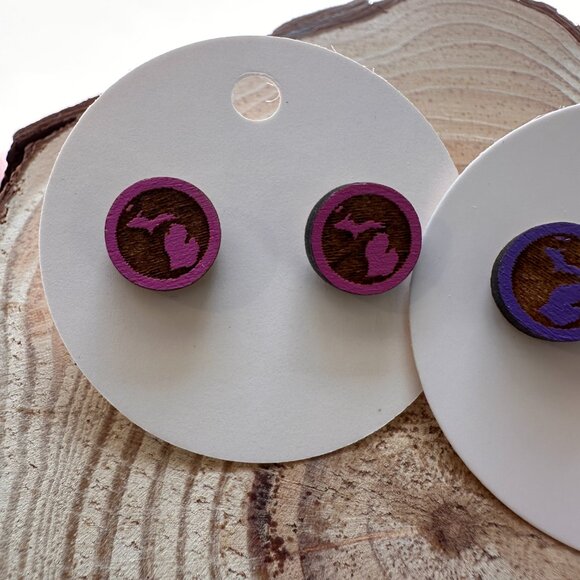 NEW Michigan Wooden Stud Earrings - Picture 2 of 4